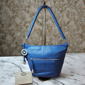 Brighton Blue Leather Shoulder Bag with Braided Strap